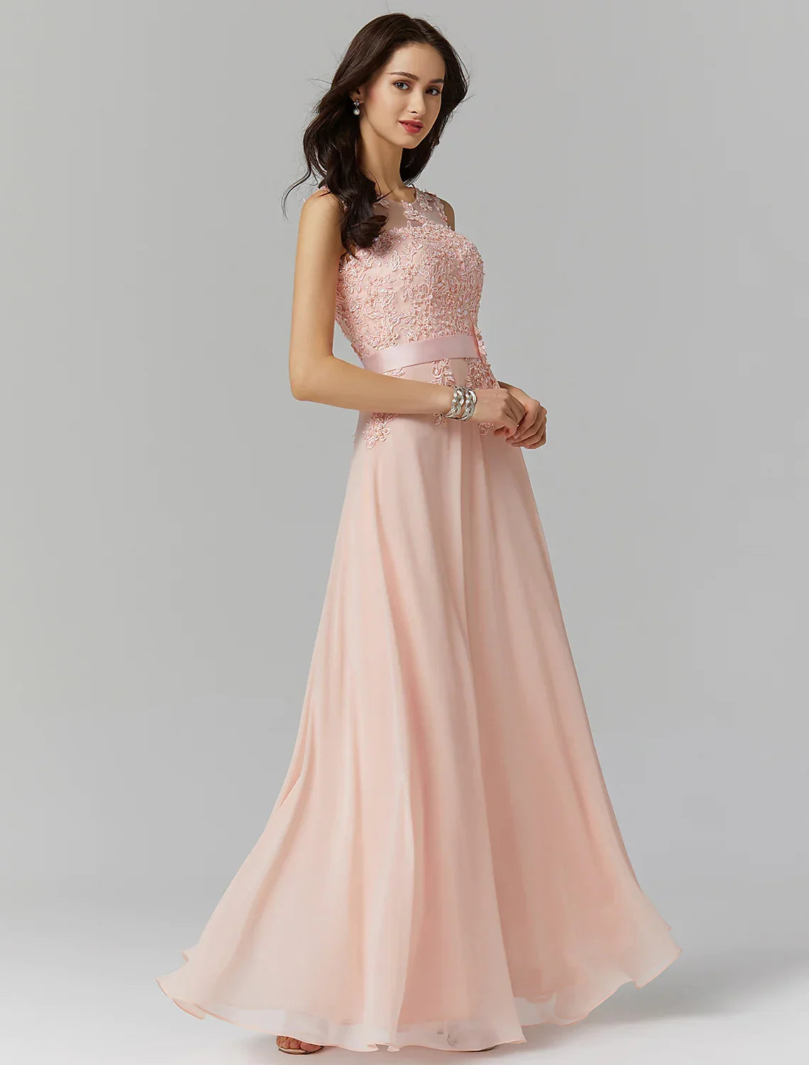 Evening Gown Wedding Floor Length Sleeveless Georgette with Appliques
