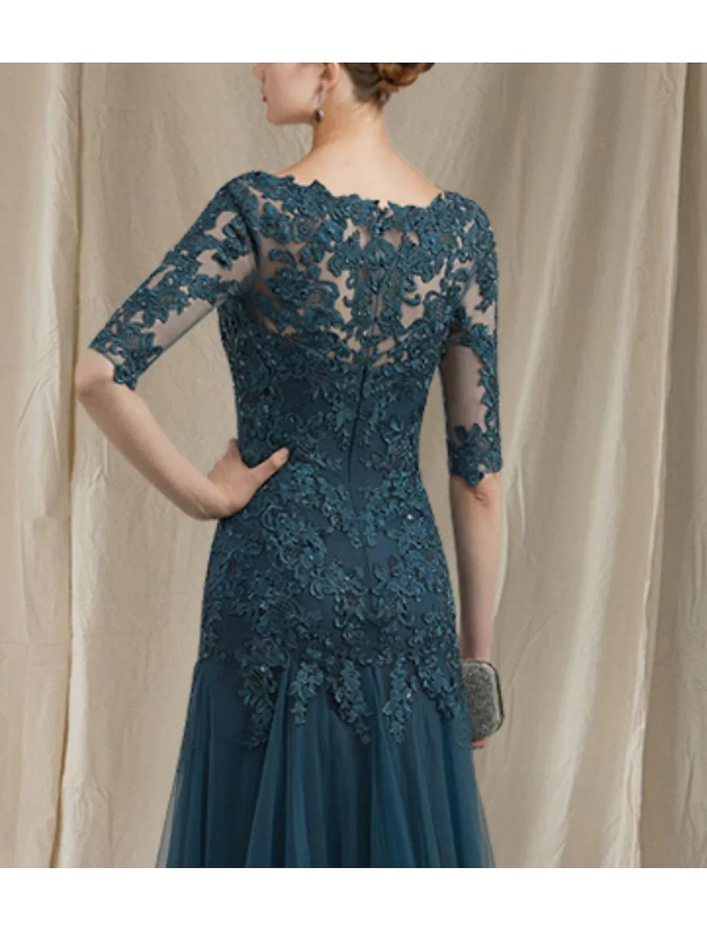 Mother of the Bride Dress Elegant V Neck Sweep / Brush Train Half Sleeve No with Ruffles Appliques