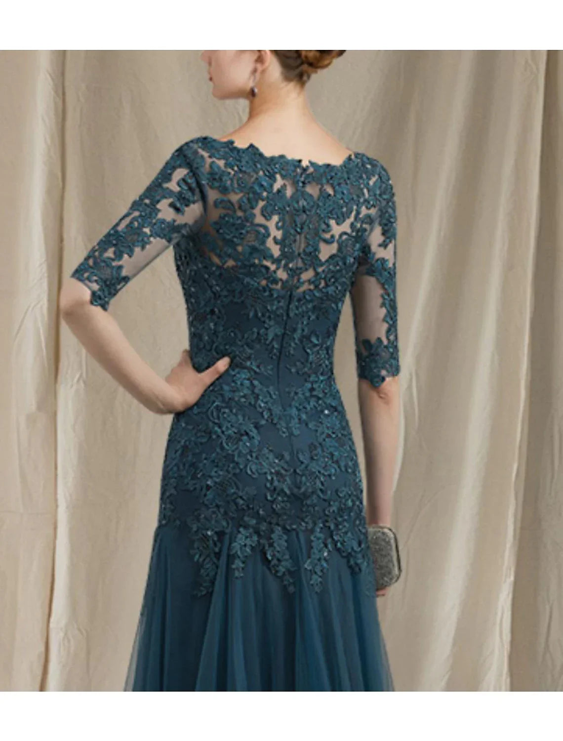 Mother of the Bride Dress Elegant V Neck Sweep / Brush Train Half Sleeve No with Ruffles Appliques