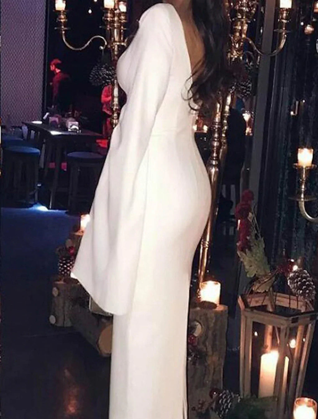 Sheath / Column Cocktail Dresses Party Dress Holiday Tea Length Long Sleeve Jewel Neck Fall Wedding Guest Backless