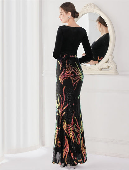 Elegant Red A-Line V-Neck Long-Sleeve Classic-Back Floor-Length Wedding Dress
