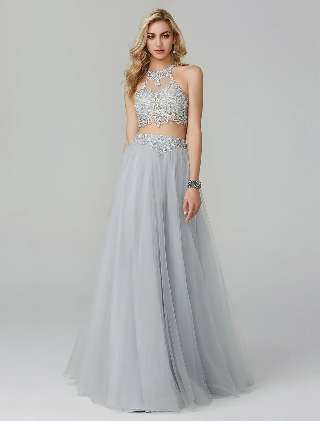 Two Piece Prom Formal Evening Dress Sleeveless Floor Length