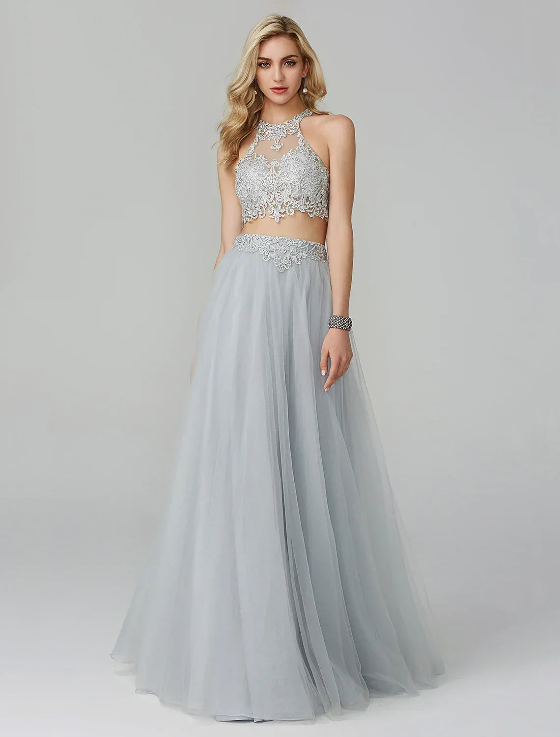 Two Piece Prom Formal Evening Dress Sleeveless Floor Length