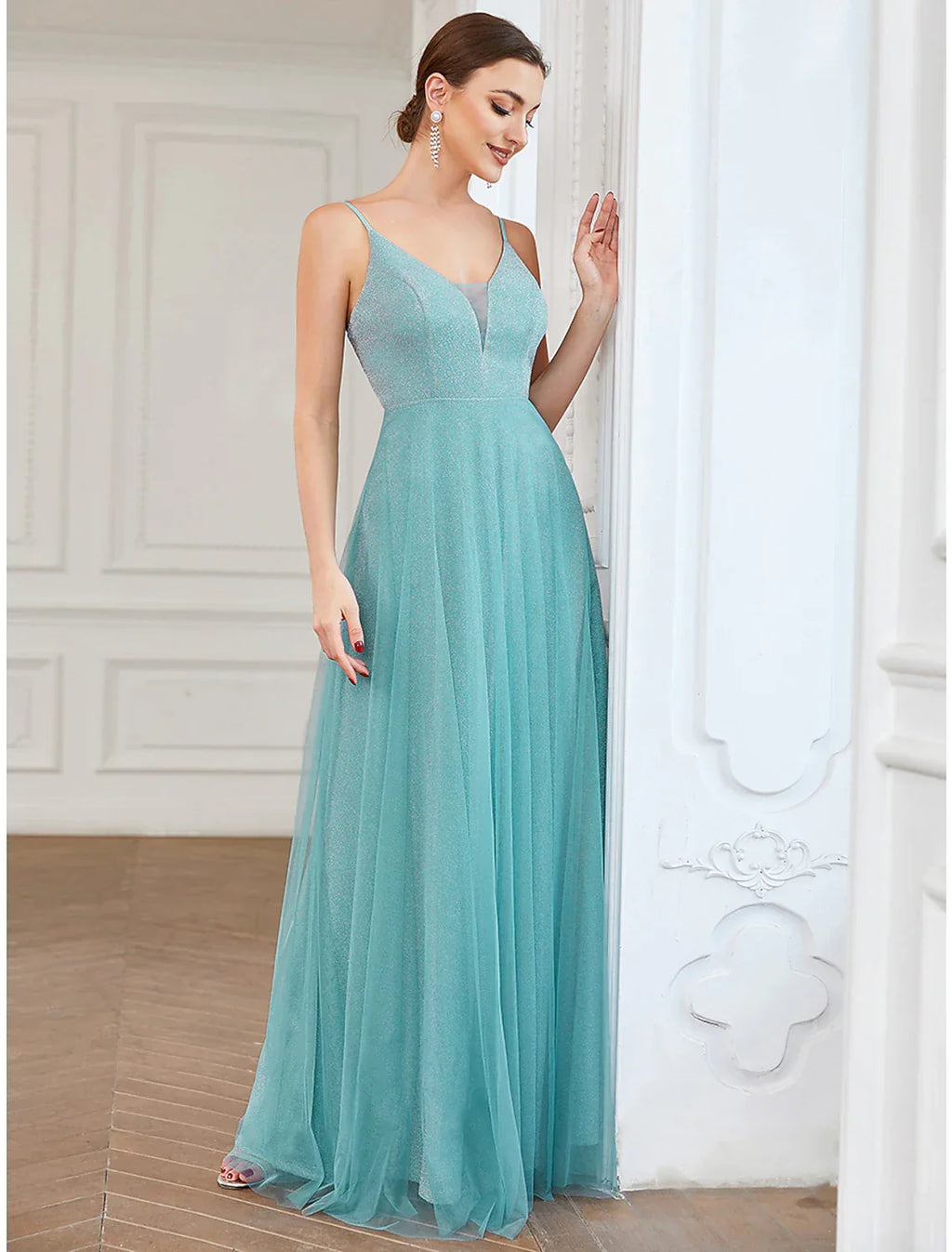 Wedding Guest Floor Length Sleeveless V Neck with Draping