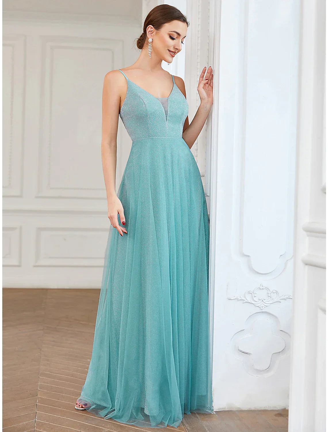 Wedding Guest Floor Length Sleeveless V Neck with Draping