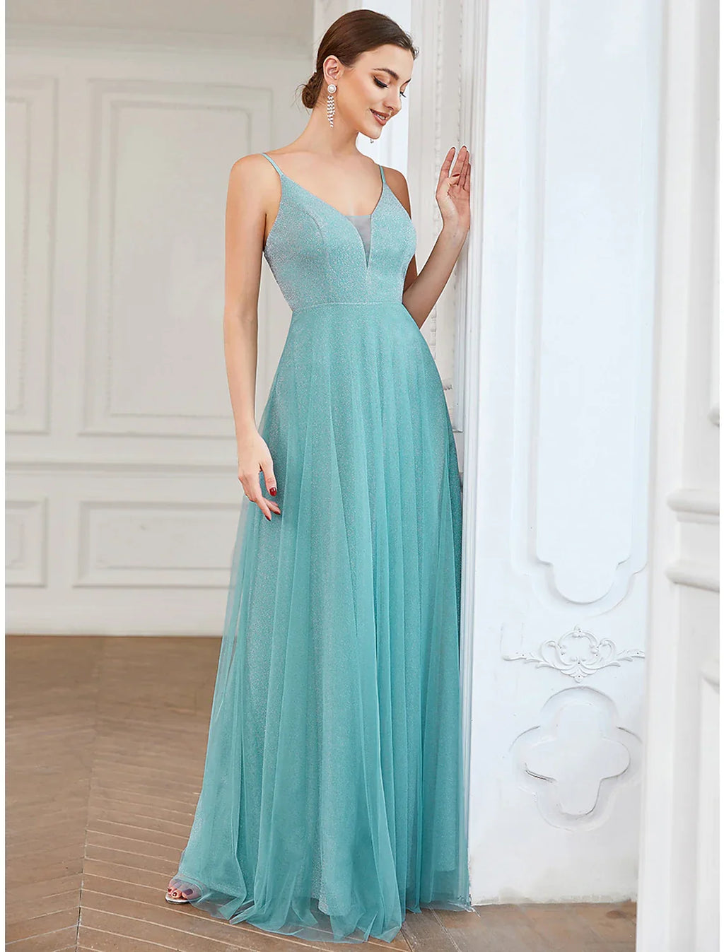 Wedding Guest Floor Length Sleeveless V Neck with Draping