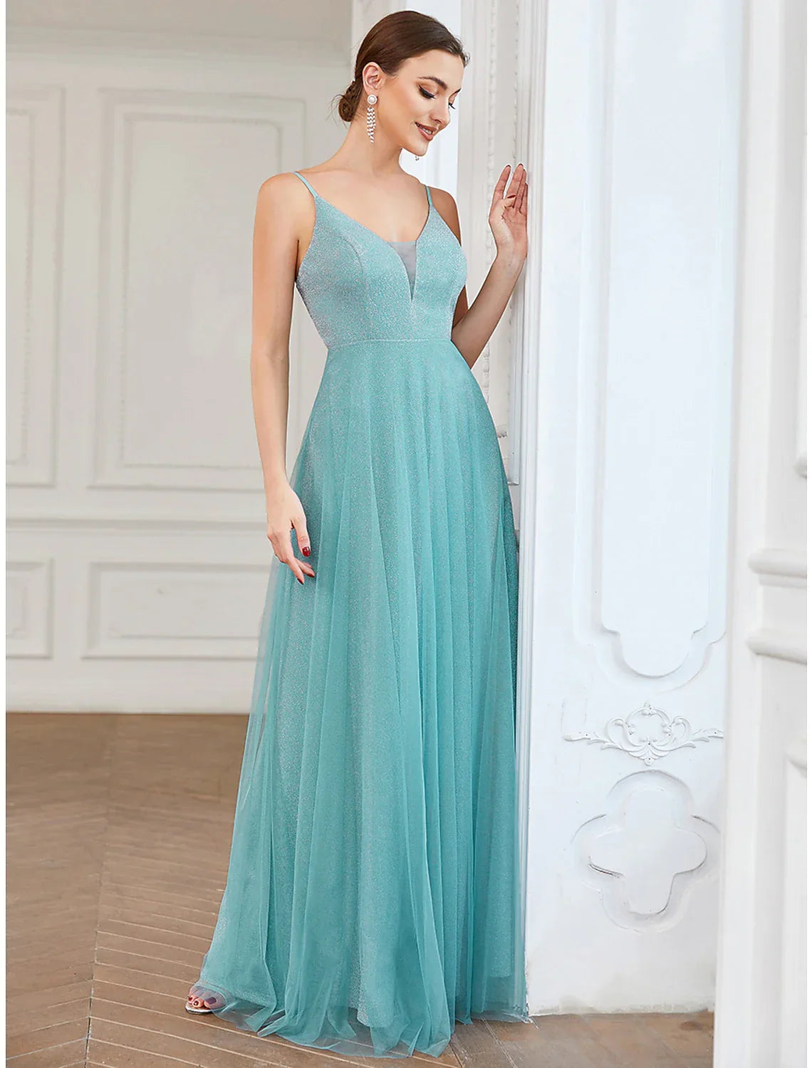 Wedding Guest Floor Length Sleeveless V Neck with Draping