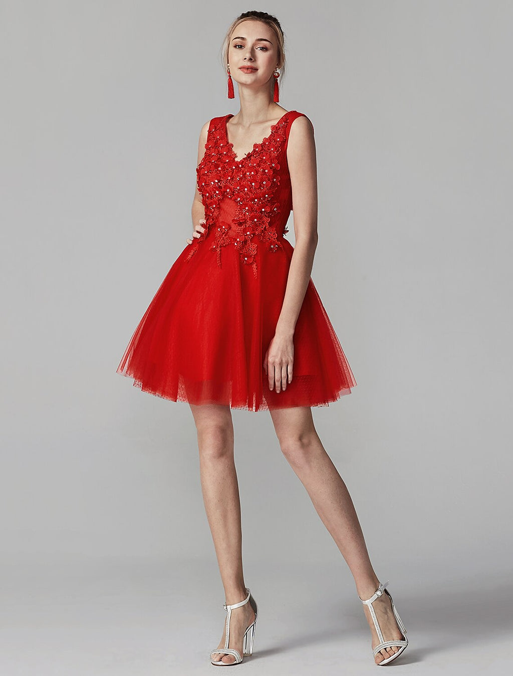 Homecoming Graduation Short / Mini Sleeveless V Neck Over with Crystals Appliques