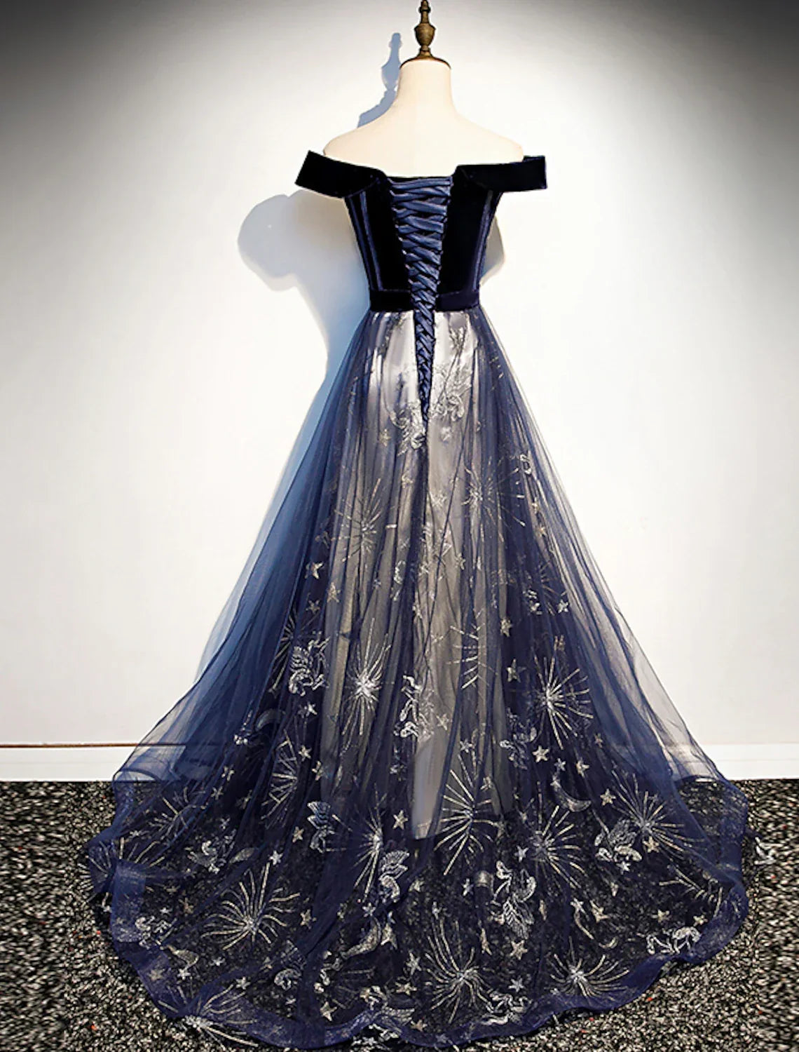 Floral Prom Formal Evening Dress Off Shoulder Short Sleeve Sweep / Brush Train with Pleats Pattern