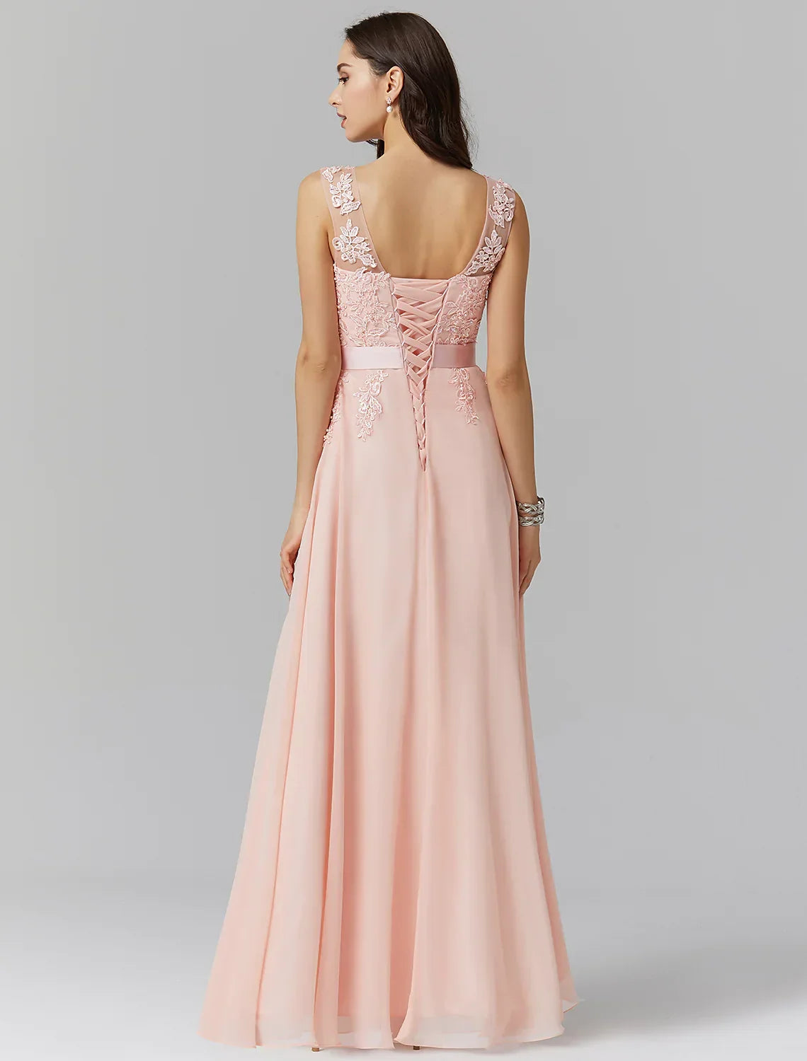 Evening Gown Wedding Floor Length Sleeveless Georgette with Appliques