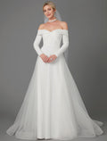 Engagement Formal Wedding Dresses A-Line Long Sleeve Off Shoulder