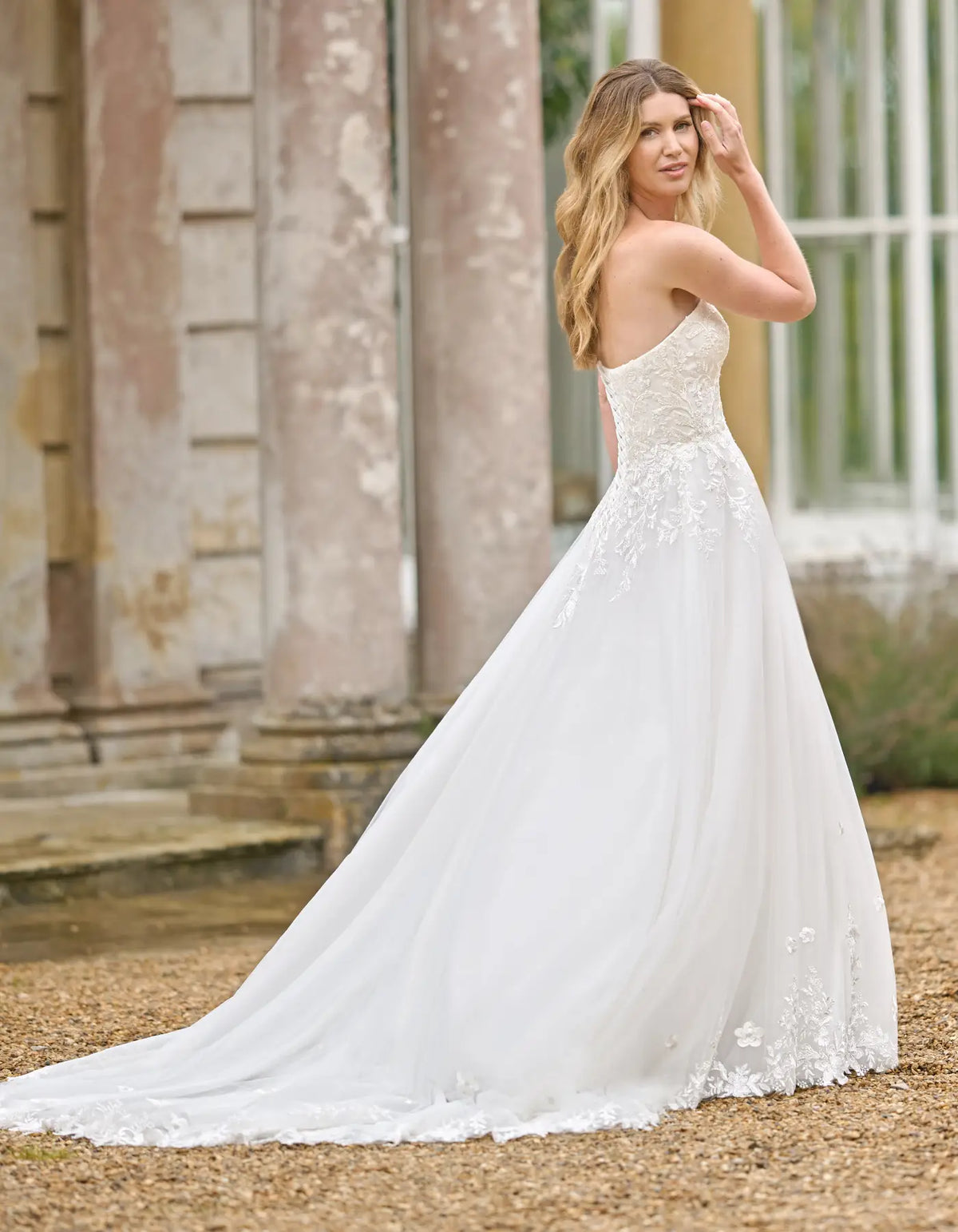 a strapless a-line with floral