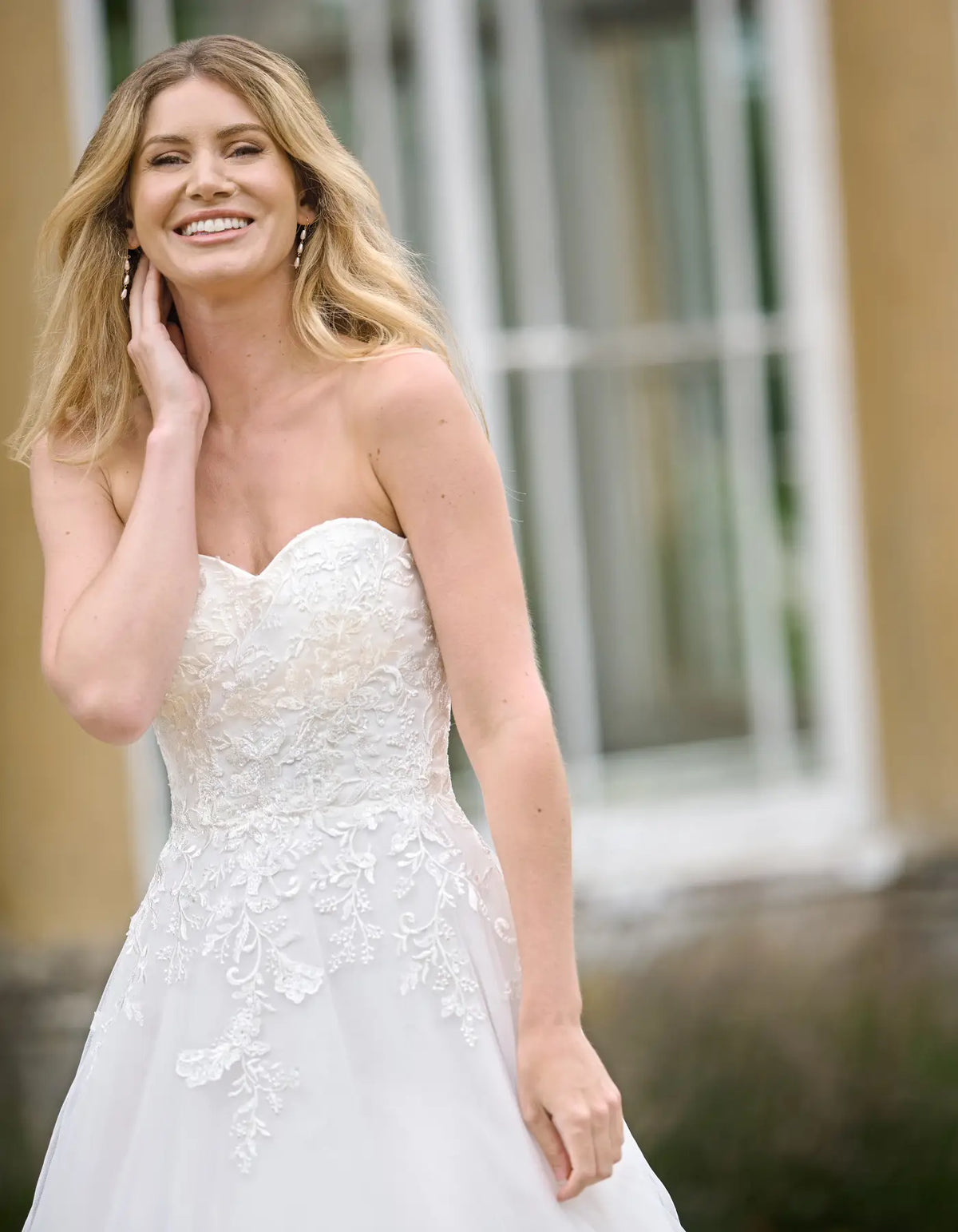 a strapless a-line with floral