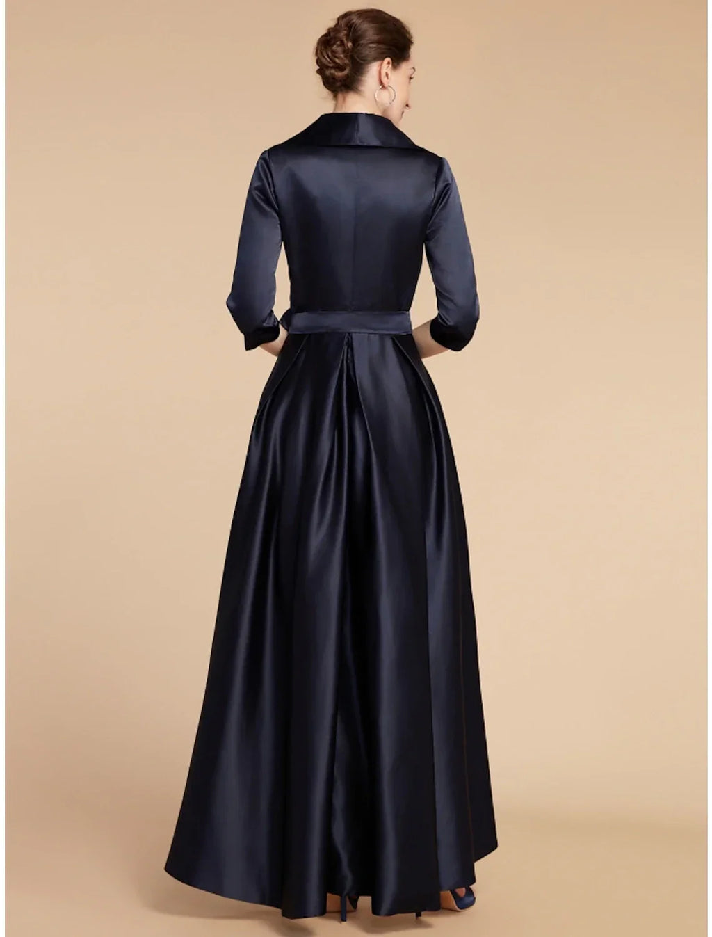 Mother of the Bride Dress Wedding Guest Elegant V Neck Ankle Length Half Sleeve with Sash / Ribbon Ruching Solid Color