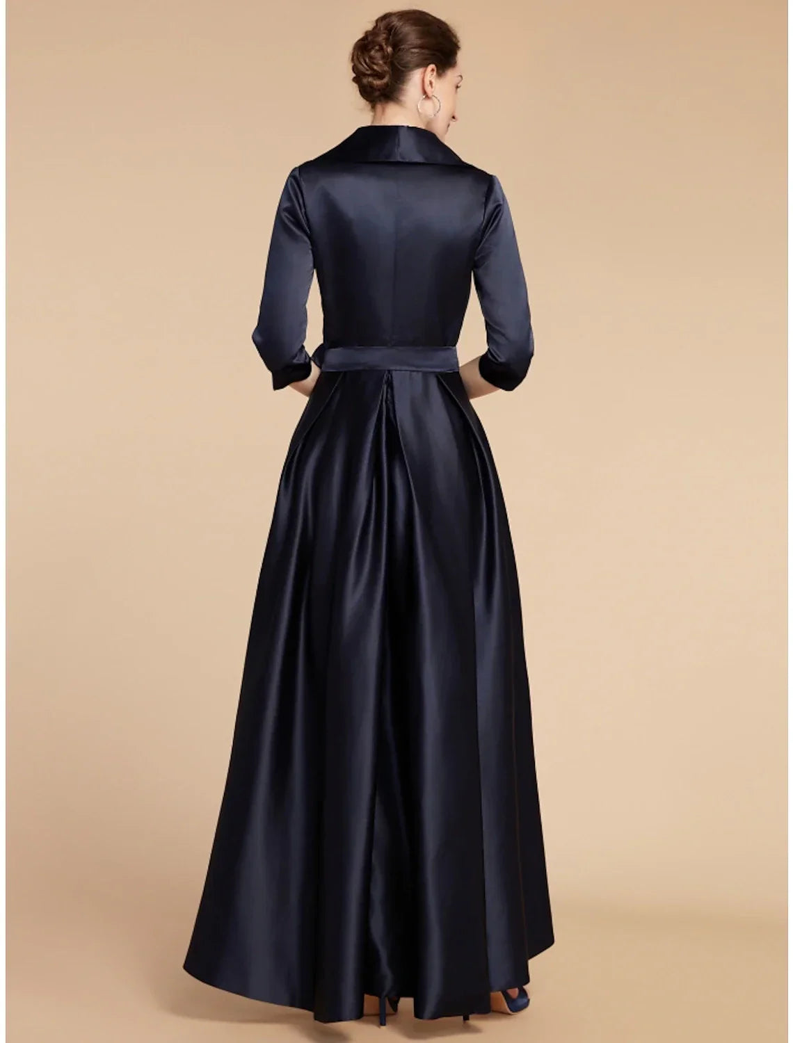 Mother of the Bride Dress Wedding Guest Elegant V Neck Ankle Length Half Sleeve with Sash / Ribbon Ruching Solid Color