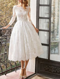 Party Dresses Floral Dress Homecoming Prom Tea Length Long Sleeve Jewel Neck Backless with Appliques