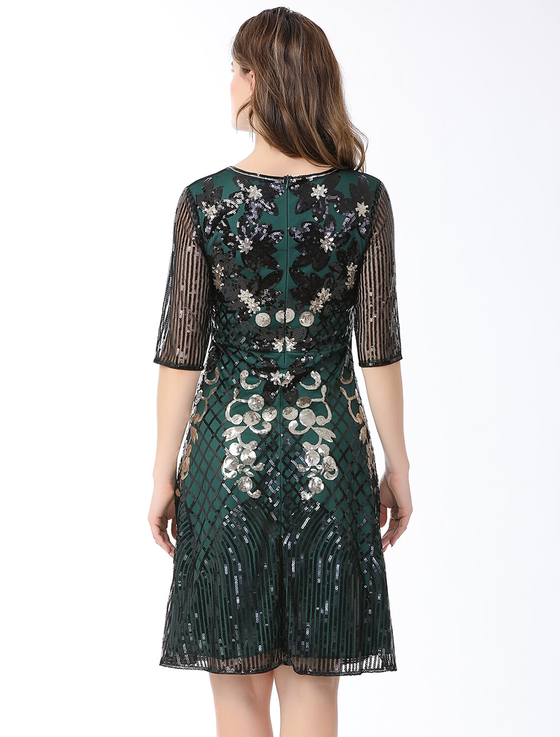 Cocktail Dresses Vintage Dress Holiday Party Wear Knee Length Half Sleeve Jewel Neck Blend with Splicing