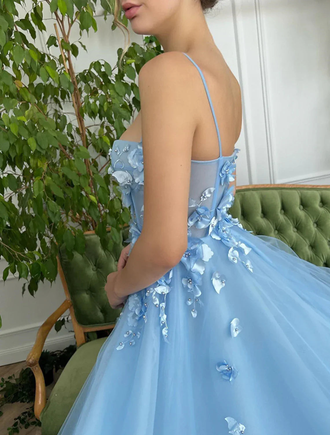 Ball Gown Prom Dresses Celebrity Style Dress Wedding Guest Birthday Floor Length Sleeveless Spaghetti Strap with Slit Appliques