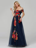 Wedding Guest Floor Length Sleeveless Off Shoulder Over with Embroidery Appliques