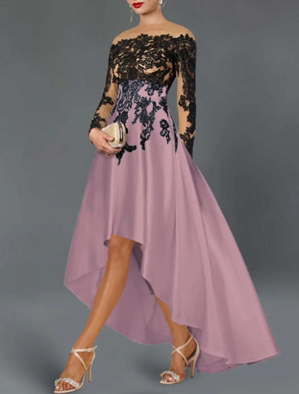Cocktail Dresses Elegant Dress Wedding Party Semi Formal Asymmetrical Long Sleeve Off Shoulder Fall Wedding Guest with Beading Embroidery Appliques