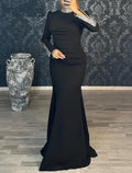 Black Mermaid Dress Plus Size Evening Gown Glittering Dress Formal Wedding Guest Floor Length Long Sleeve High Neck Fabric