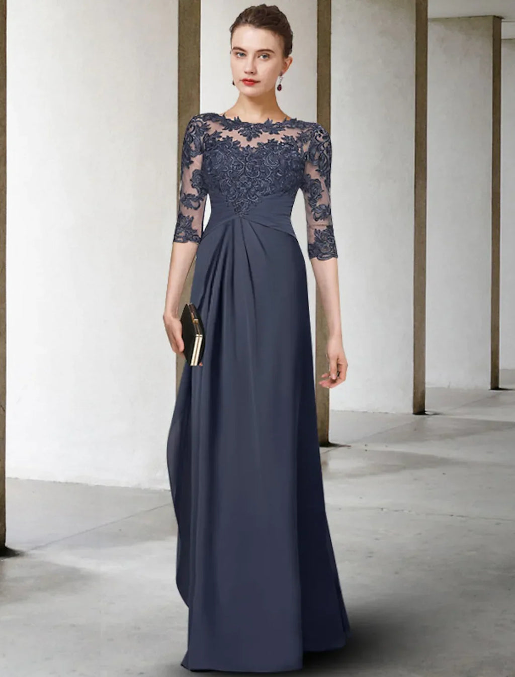 Plus Size Mother of the Bride Dress Elegant Floor Length Half Sleeve with Pleats