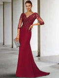Mother of the Bride Dress Luxurious Elegant V Neck Length Sleeve with Appliques