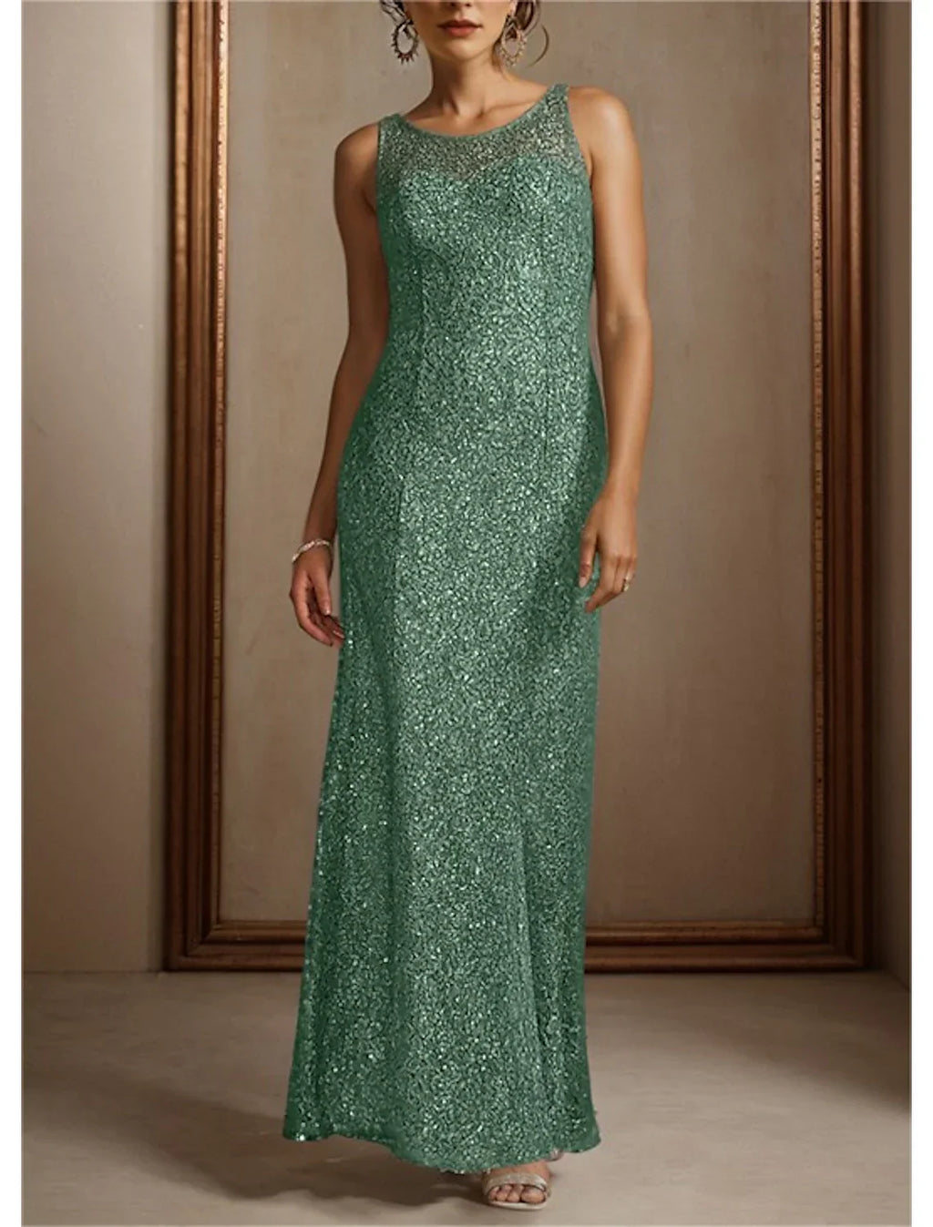 Two Piece Mermaid / Trumpet Mother of the Bride Dress Formal Wedding Guest Elegant Jewel Neck Floor Length 3/4 Length Sleeve Wrap Included with Beading