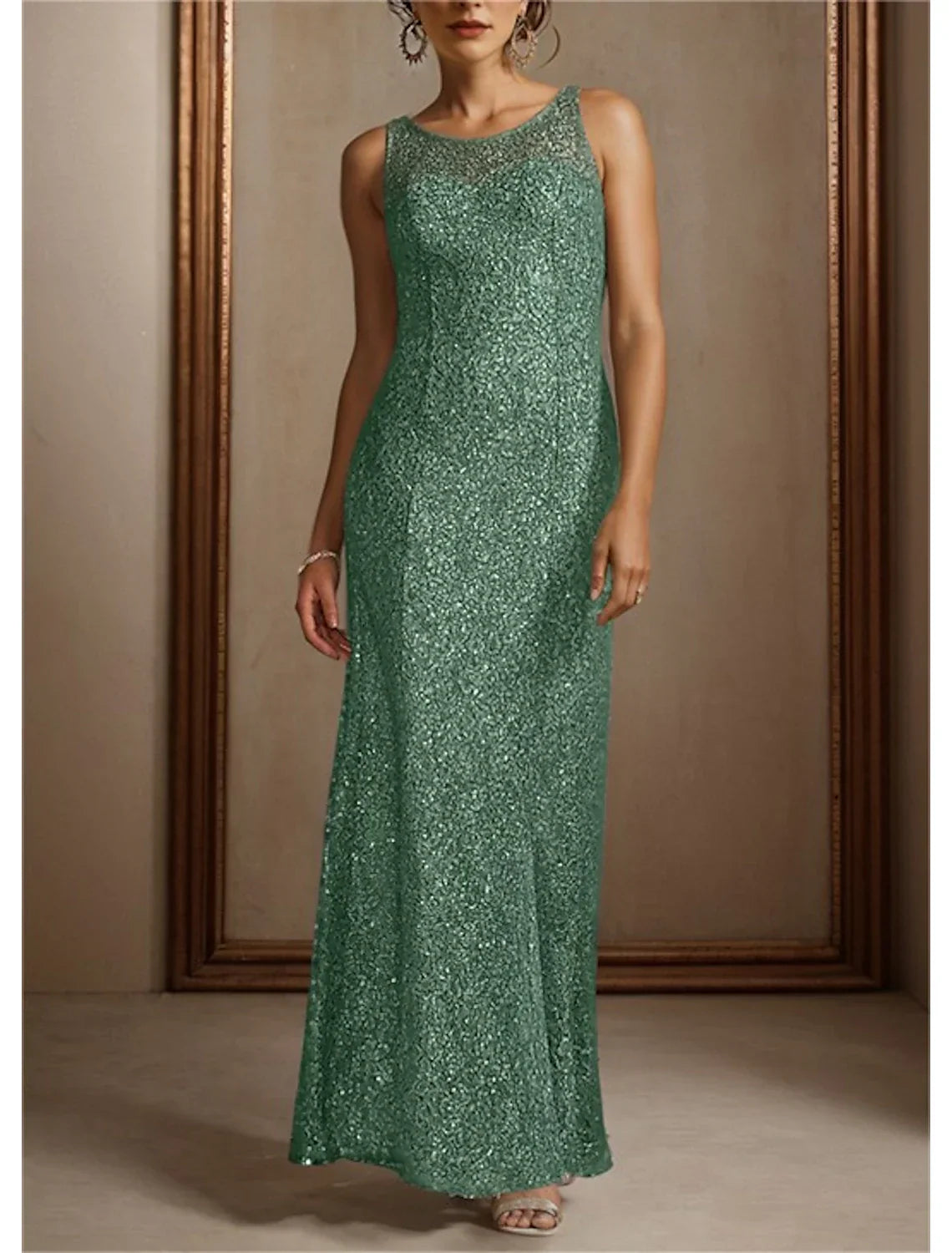 Two Piece Mermaid / Trumpet Mother of the Bride Dress Formal Wedding Guest Elegant Jewel Neck Floor Length 3/4 Length Sleeve Wrap Included with Beading