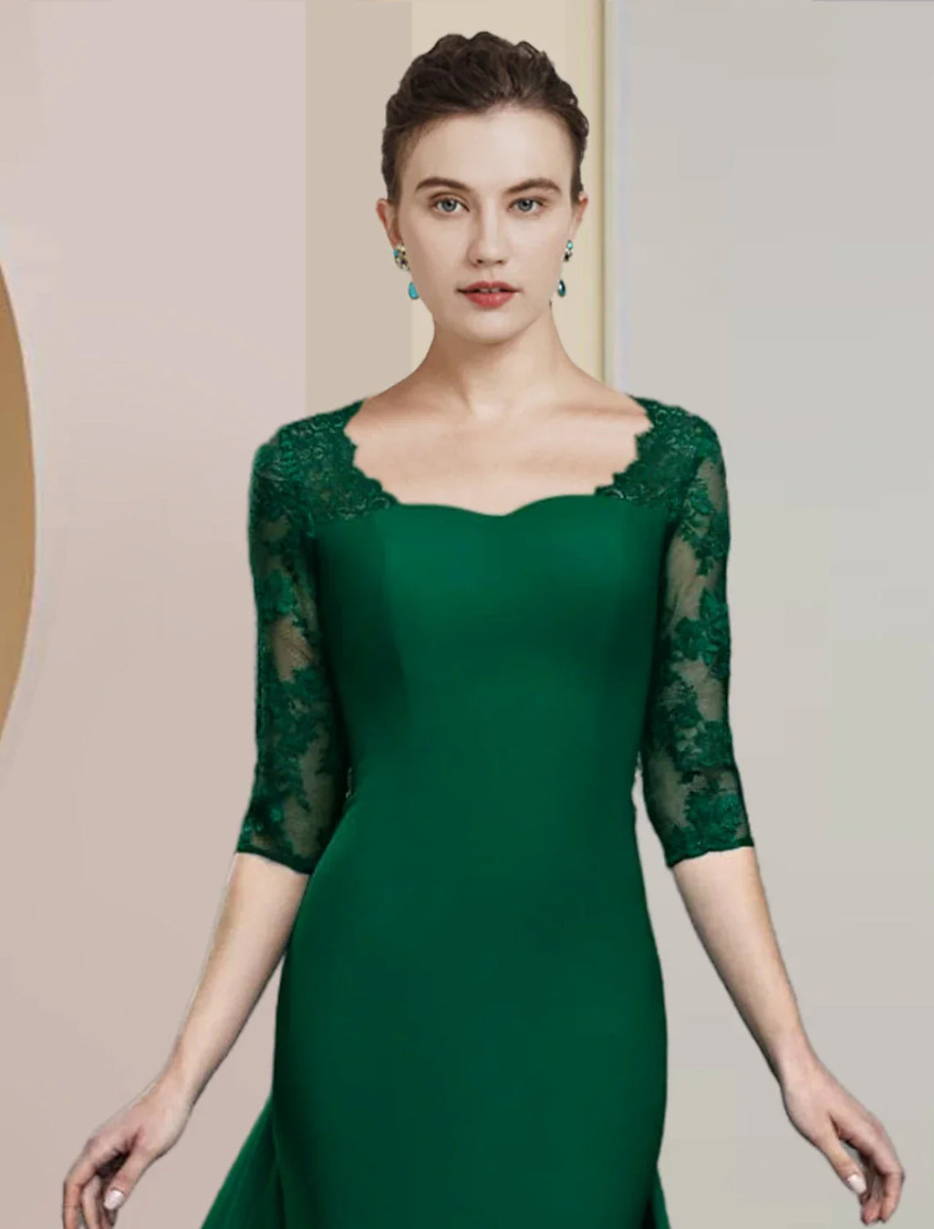 Sheath / Column Mother of the Bride Dress Formal Wedding Guest Elegant Scoop Neck Floor Length Half Sleeve with Appliques