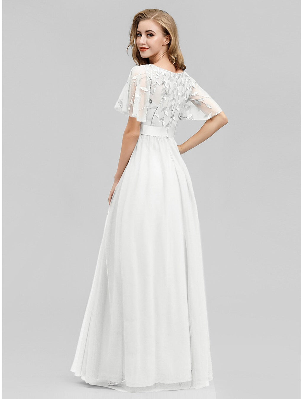 Wedding Guest Floor Length Short Sleeve with Appliques