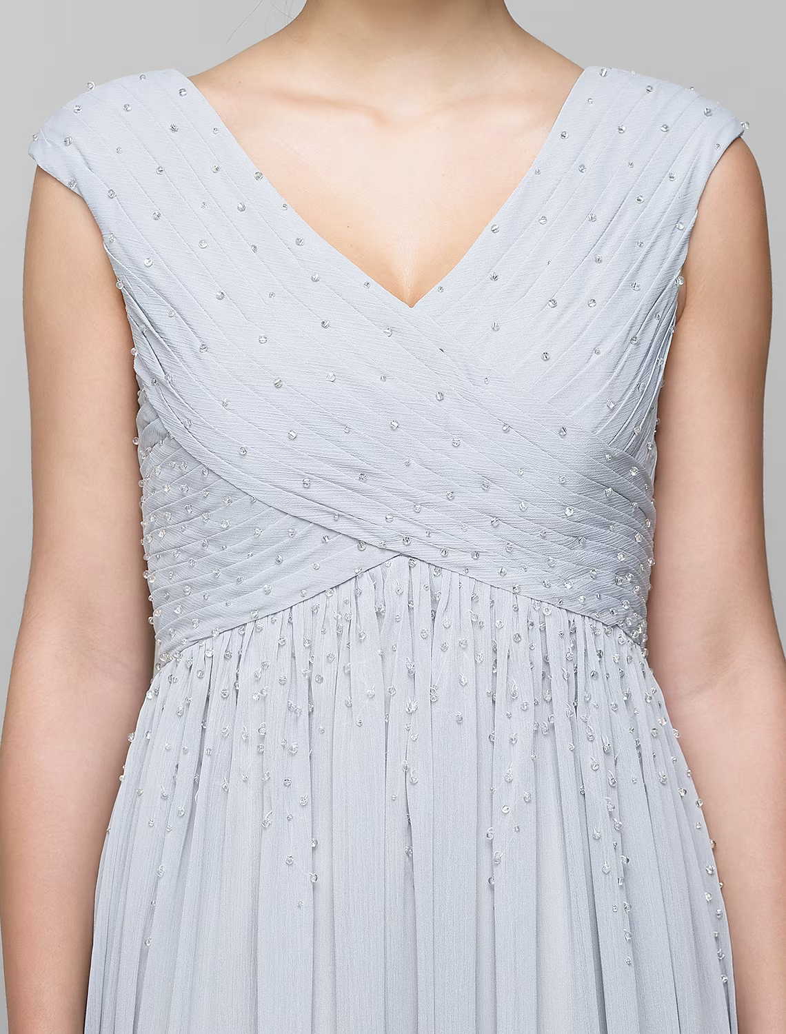 Mother of the Bride Dress Elegant V Neck Floor Length Sleeveless with Cross Beading