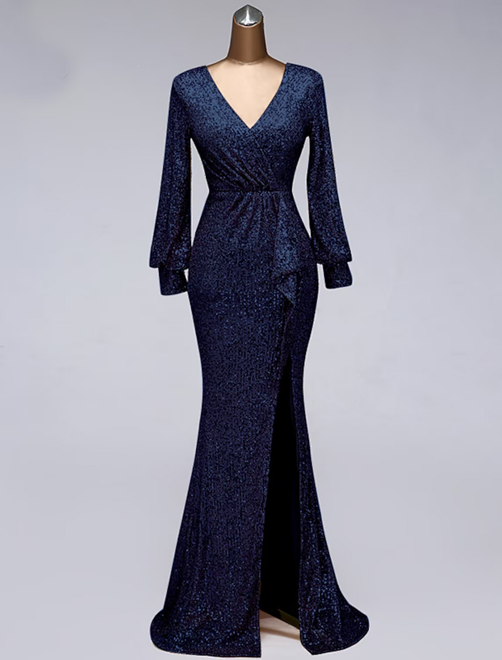 Evening Gown Elegant Dress Wedding Guest Floor Length Long Sleeve V Neck with Slit