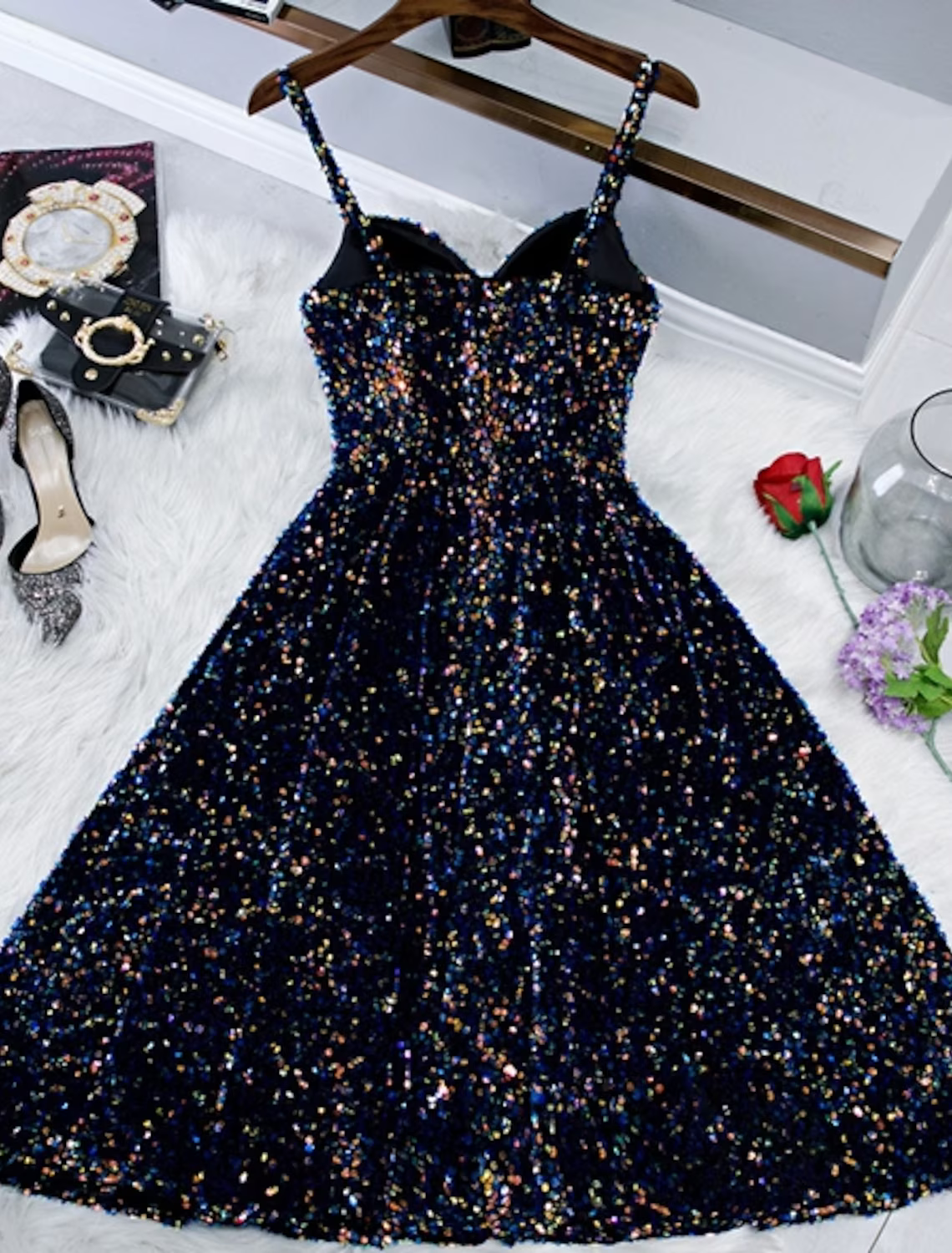 Sparkle Shine Holiday Cocktail Party Dress Strap Sleeveless Knee Length