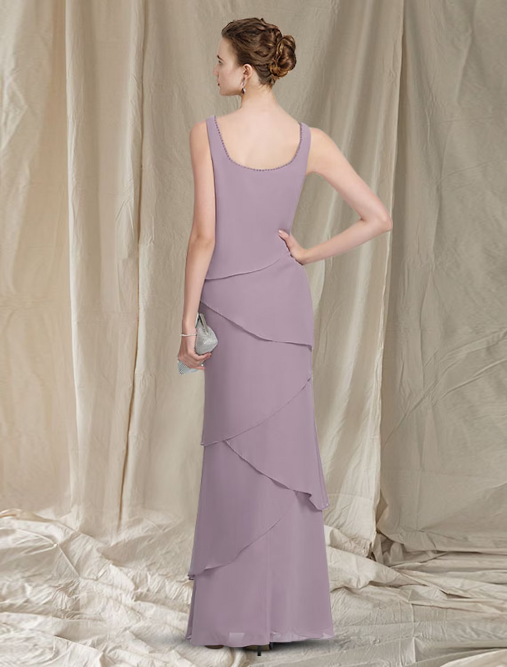 Two Piece Mother of the Bride Dress Elegant Scoop Neck Floor Length Sleeveless Wrap Included with Beading Cascading Ruffles