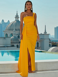 Evening Gown Sexy Dress Formal Sleeveless One Shoulder with Ruched Slit