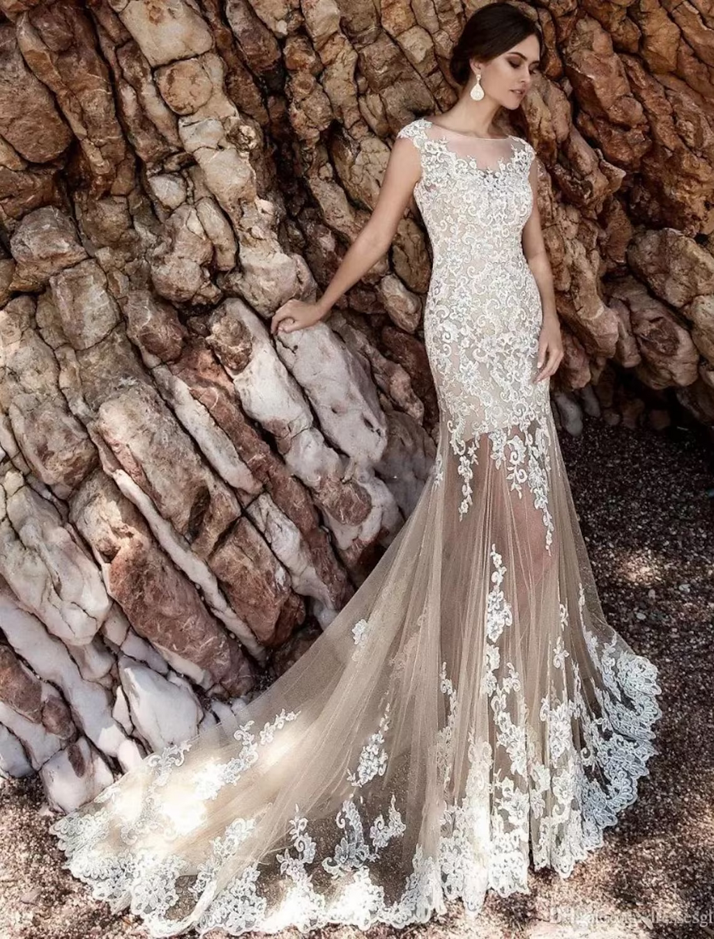 Engagement Formal Wedding Dresses Court Train Cap Sleeve Jewel Neck With Appliques