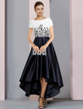 Mother of the Bride Dress Formal Party Elegant Scoop Neck Asymmetrical Short Sleeve with Pleats Appliques
