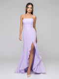Spaghetti Strap Mermaid Bridesmaid Dresses With Ruffles Split