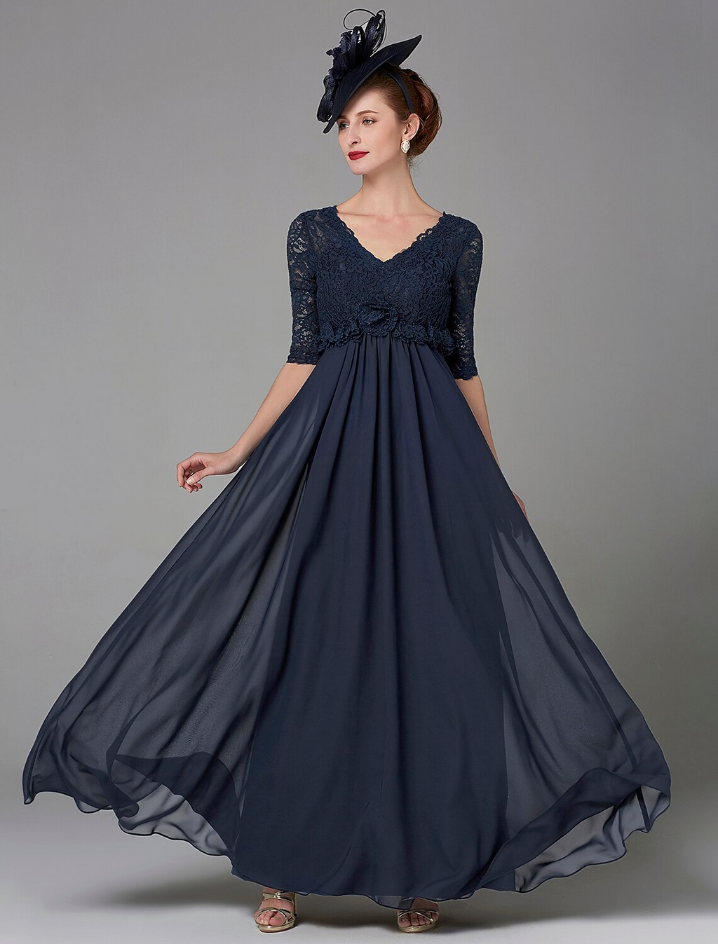Mother of the Bride Dress Elegant Luxurious V Neck Floor Length Half Sleeve with Bow(s)