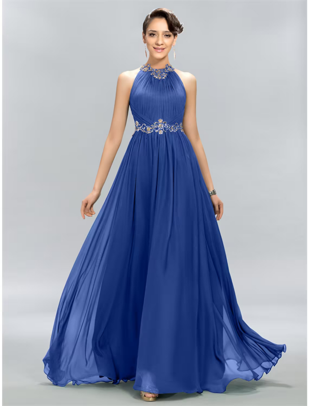 Wedding Guest Dresses Maxi Dress Party Wear Floor Length Sleeveless Halter with Ruched Appliques