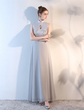 Evening Gown Beautiful Back Dress Wedding Guest Floor Length Sleeveless High Neck with Applique