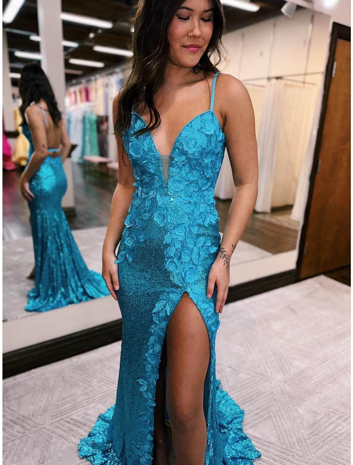 Sparkle Shine Dress Formal Sleeveless V Neck Backless with Appliques