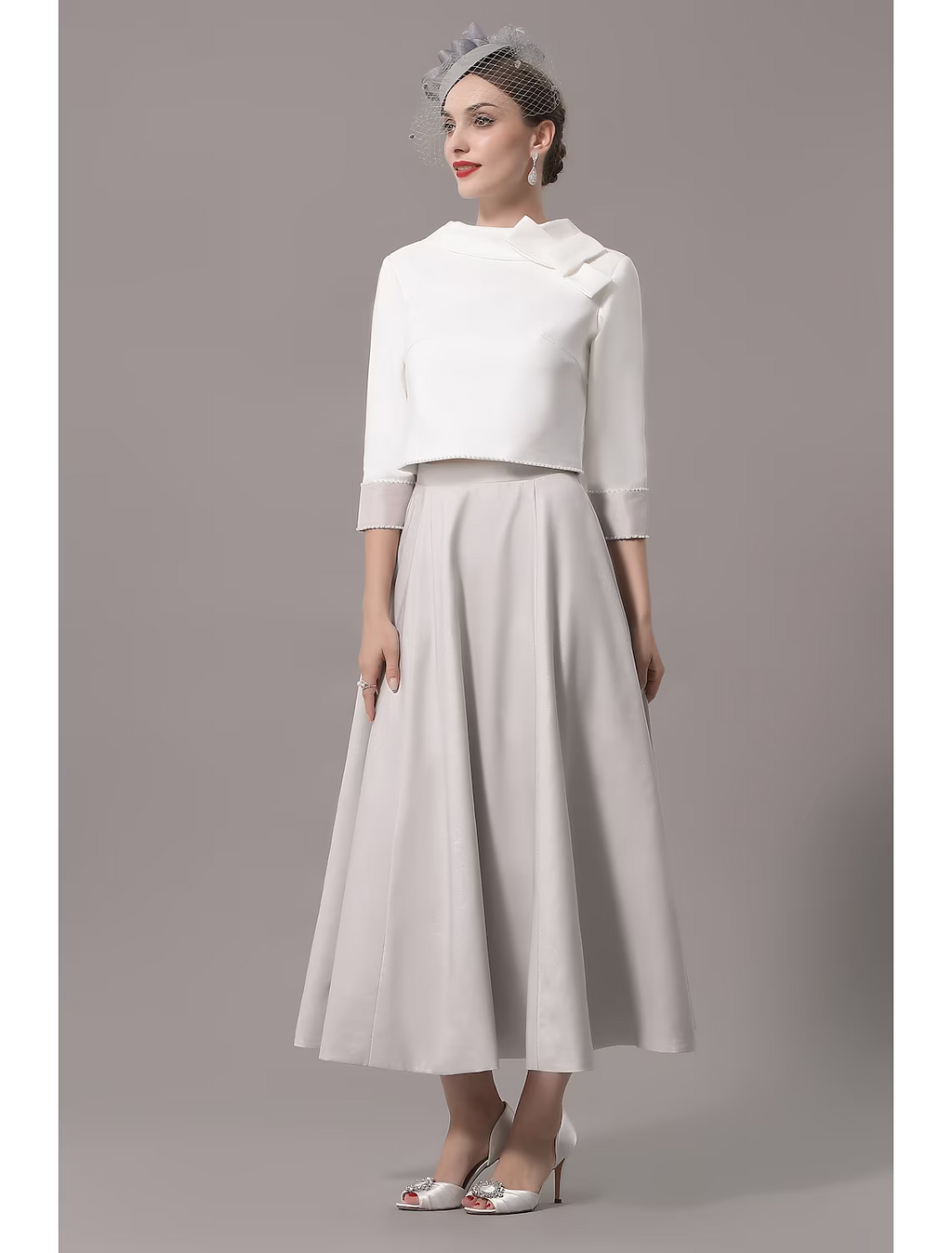 Two Piece Mother of the Bride Dress Church Elegant Ankle Length Sleeve with Bow(s)