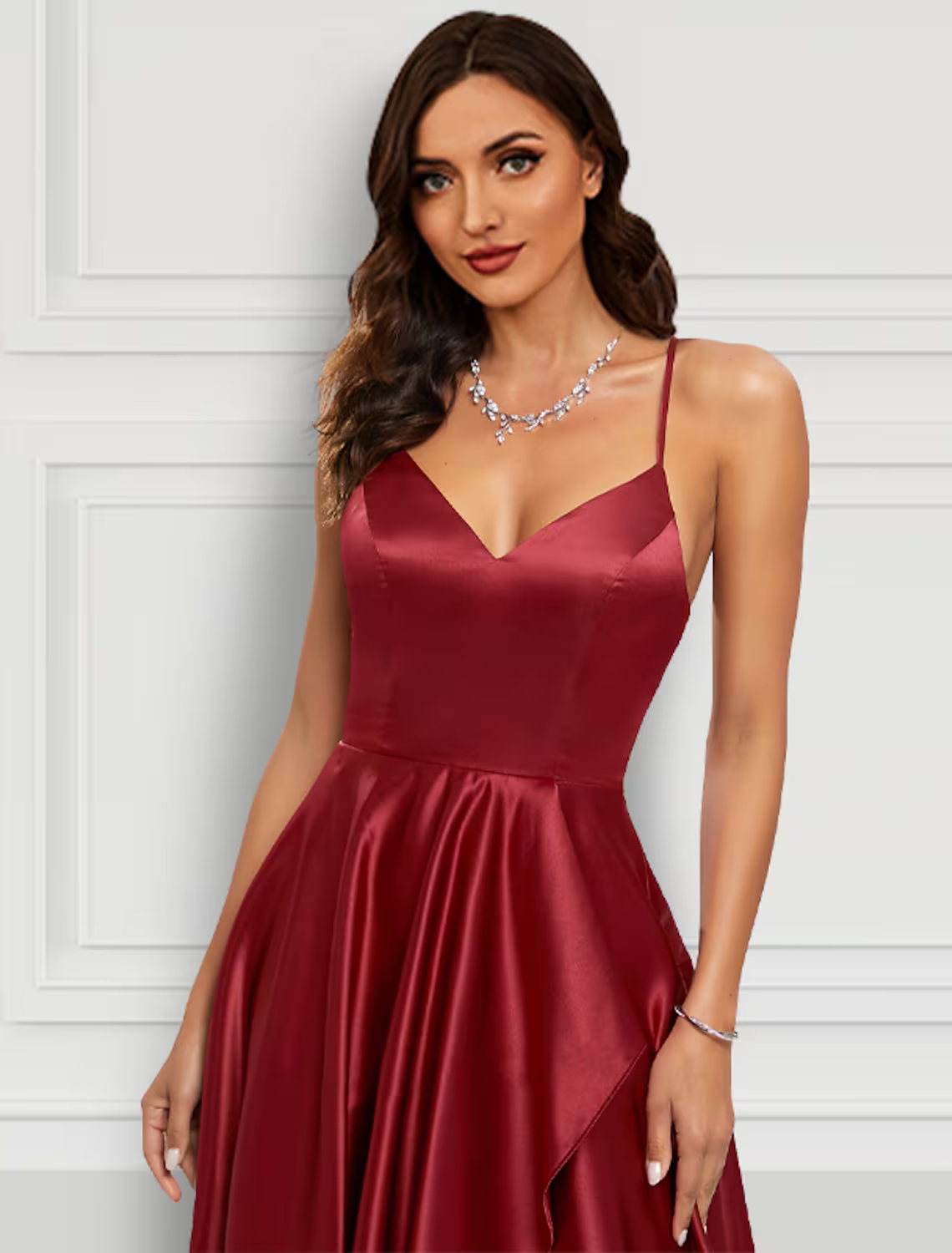 Sexy Dress Formal Asymmetrical Sleeveless Strap Charmeuse with Ruffles Slit