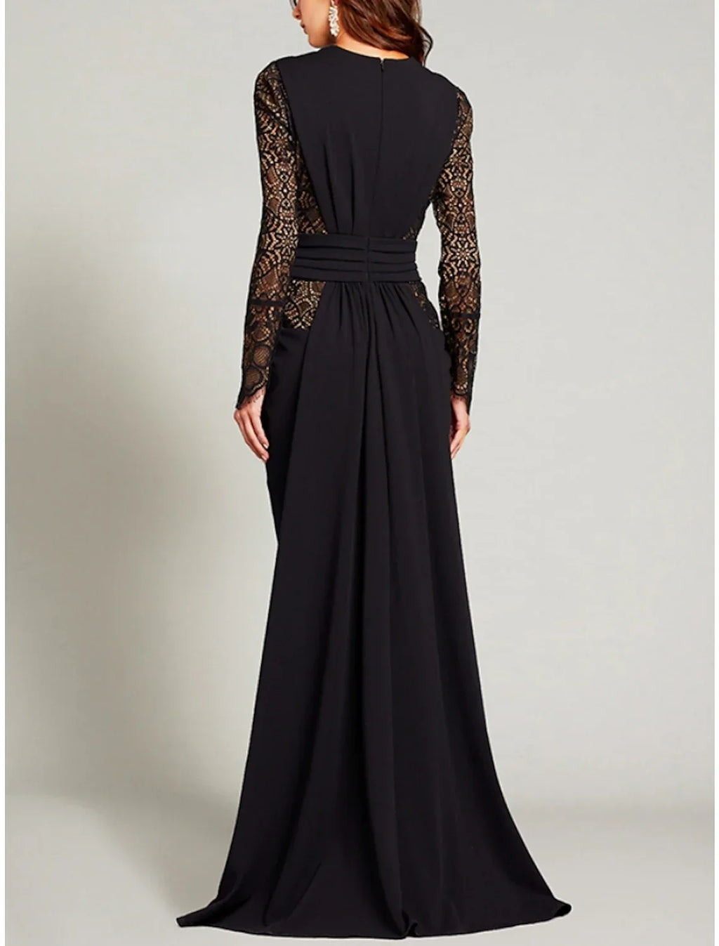 Mother of the Bride Dress Wedding Guest Elegant V Neck Floor Length Long Sleeve with Split Front Ruching