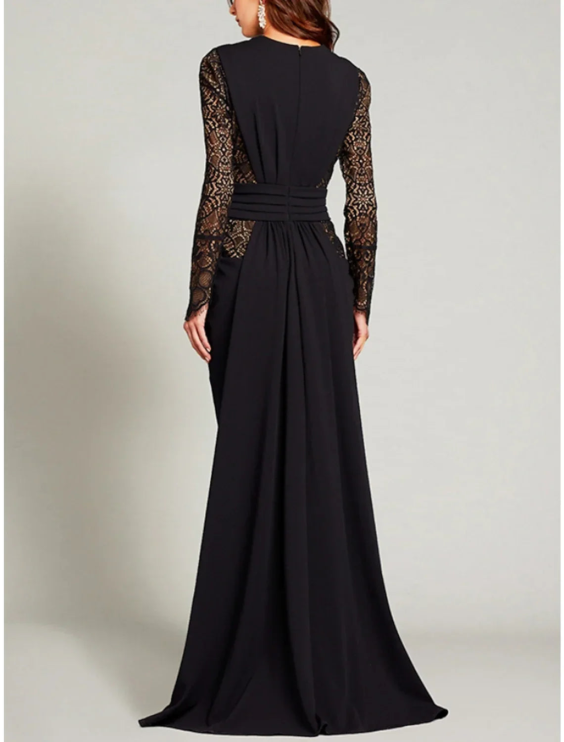 Mother of the Bride Dress Wedding Guest Elegant V Neck Floor Length Long Sleeve with Split Front Ruching