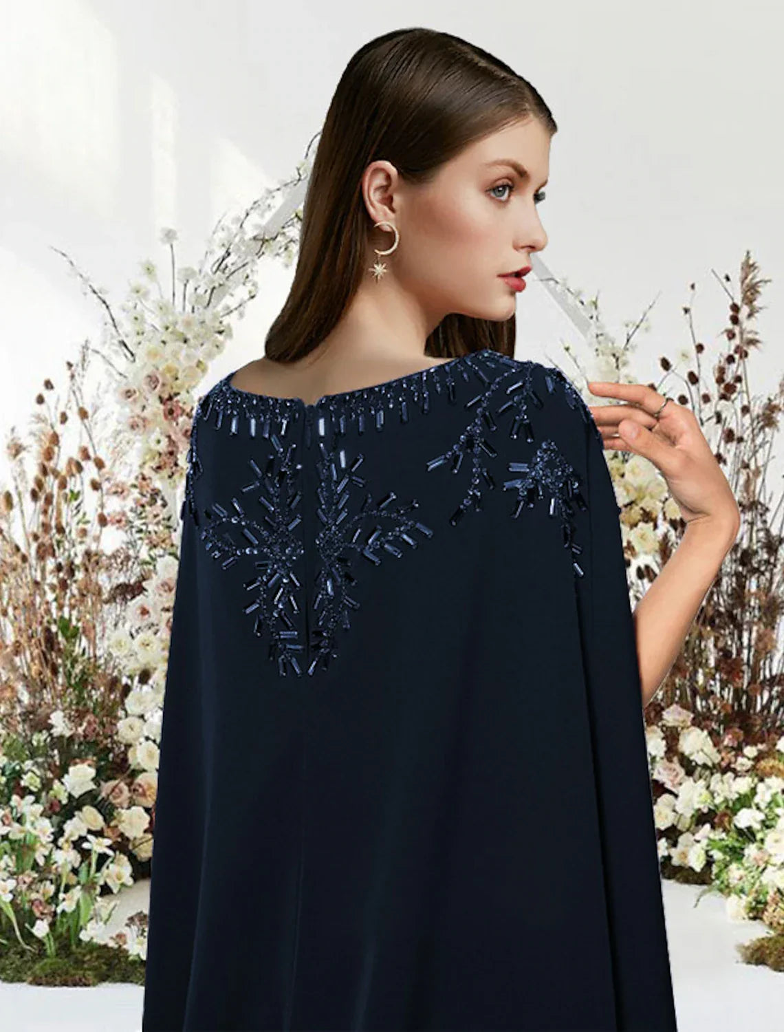 Sheath / Column Prom Dresses Empire Dress Engagement Sweep / Brush Train Sleeveless Jewel Neck with Beading