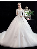 Engagement Formal Wedding Dresses Princess Long Sleeve Off Shoulder With Beading Appliques