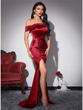Party Dresses Vintage Dress Wedding Party Sleeveless Off Shoulder with Ruched Slit